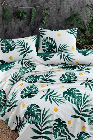 Doğal Pike Baskılı Battal 230x220cm Monstera Yeşil Yeşil
