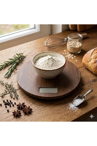 Doğal Akasya Ahşap Dijital Mutfak Terazisi, 5 Kg Kapasiteli Hassas Yemek Ve Kahve Tartısı, Minimalist Tasarım Yuvarlak Açık Bej 80209776