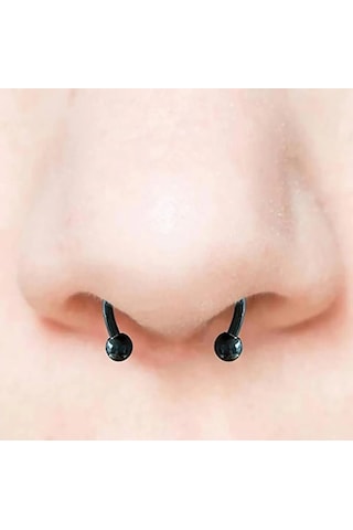 Siyah Burun Ucu Mıknatıslı Septum Piercing Fake Deliksiz Küpe