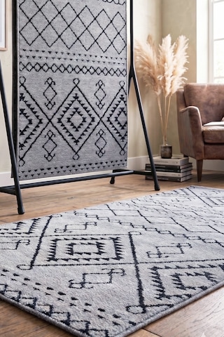 İskandinav Kilim Yıkanabilir Kadife Tuşeli Pamuk Dokuma Yolluk Kaymaz Tabanlı Halı Gri