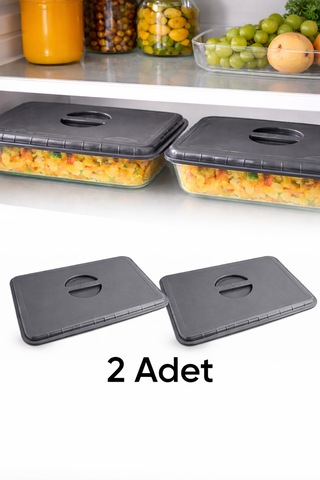 2'li Gri Renk Dikdörtgen Borcam Kapağı Sızdırmaz Ve Dayanıklı Plastik Malzemeli Gıda Saklama Kapağı Diğer
