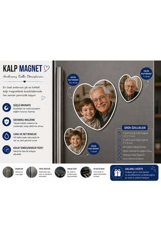 Kalp Fotoğraf Magneti Dede Ve Toruna Kişiselleştirilebilir Sevgi Dolu Anı Hediyesi