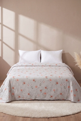 Turuncu Dalia Çift Kişilik Baskılı Pike & Yatak Örtüsü 200x230 Cm Çok Renkli