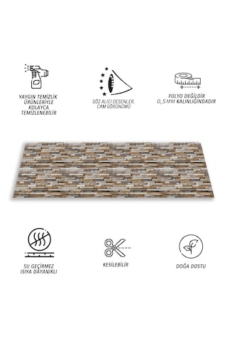 Kendinden Yapışkanlı Fayans Kaplama Pvc Karo Geometrik Taş Desen 60x120 Cm 7 Adet 5 M2