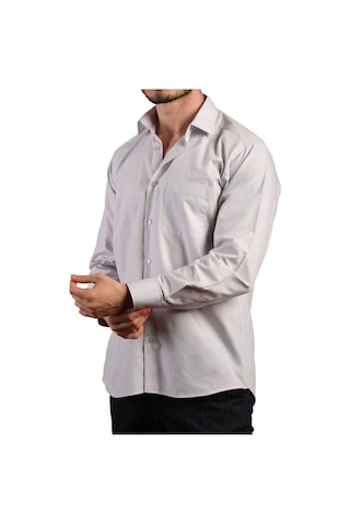 Açık Gri Büyük Beden Rahat Kesim Cepli Uzun Kol Regular Fit Erkek Gömlek - 150-29 001