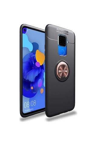 Huawei Mate 30 Lite Kılıf Yüzüğü Stant Ve Araç Tutucu Olabilen Şık Esnek Premium Silikon Kapak Ryc/ravel Siyah - Rose Gold