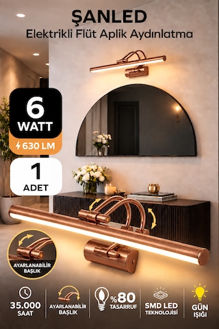6w Elektrikli Flüt Led Aplik Bronz Renk Gün Işığı Ayarlanabilir Başlık 1 Adet
