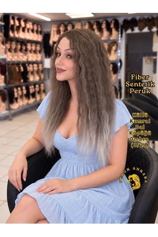 Afro Dalgası Peruk Fiber Sentetik Açık Küllü Kumral Bal Köpüğü Ombre