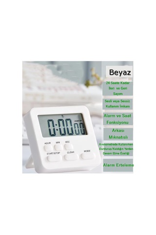 Gaman Alarmlı Dijital Öğrenci Sınav Kronometresi 24 Saat Geri Sayım Cihazı Saat - Alarm/kronometre Beyaz Beyaz