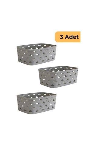 Deri Desenli Sepet, 3'lü Set, Gri Gri
