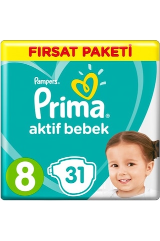Prima Pampers Aktif Bebek Fırsat Paketi Bebek Bezi 17+ KG 8 Beden 2 x 31 Adet 2'li