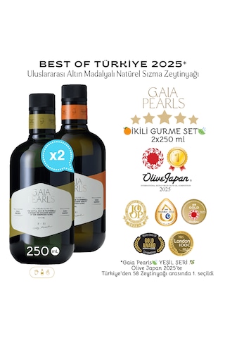 Gaia Pearls İkili Gurme Set 250 Ml X2 Avrupa Birliği Coğrafi İşaretli Milas Memecik Erken Hasat Soğuk Sıkım Zeytinyağı