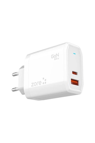 Zore Always-01 Gan Tech Type-c Pd4.0 Usb-a Qc3.0 Hızlı Şarj Özellikli Seyahat Şarj Başlığı 65w