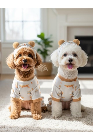 Boobie Bejjy Köpek Tulumu & Bere Takımı Penye Kumaş Küçük Irk Köpekler İçin Tüy Dökülmesini Bej 2XL