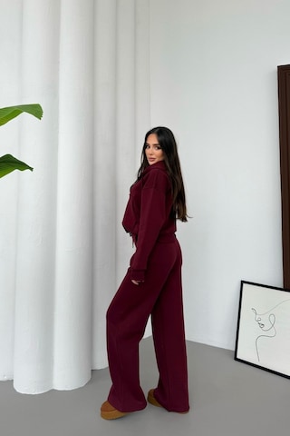 Mezka Kadın Çift Fermuar Detaylı Kapüşonlu Kışlık Şardonlu Oversize Eşofman Takımı Bordo