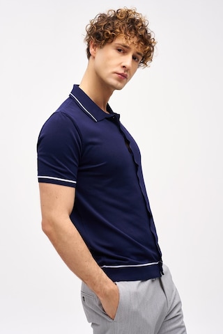 İgs Lacivert Slim Fit Dar Kalıp Düğmeli Polo Yaka Desenli Kısa Kollu Triko Tişört-16313