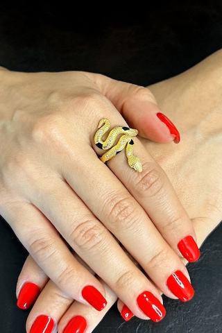 18k Altın Kaplamalı 925 Ayar Gümüş Yılan Yüzük - 34024901 Altın