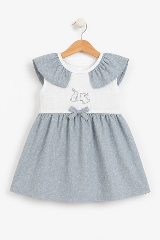 Babyhola Kız Bebek Müslin Sıfır Kol Yazlık Elbise 15234 Gri