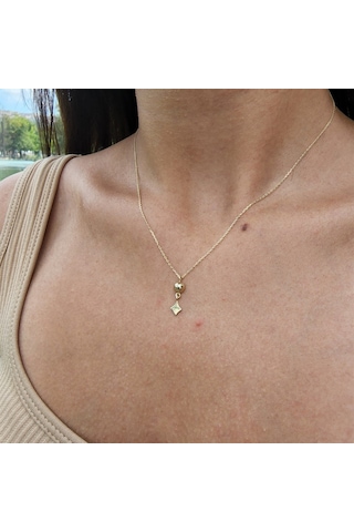 Karo Güverseli Sade Taşsız Tasarım Modern Gündelik Hediye Taşsız 14 Ayar Altın Kolye-güvercin Kolye