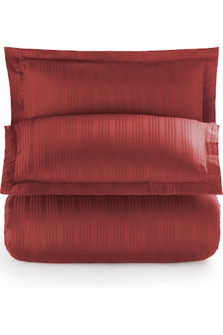 Pierre Cardin Çizgili Saten Nevresim Takımı Çift Kişilik Voyage Redberry