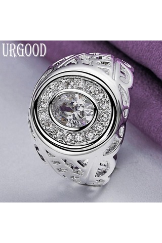 925 Ayar Gümüş Hollow Desen Aaa Zirkon Yüzük Parti Hediye Romantik Takı 10