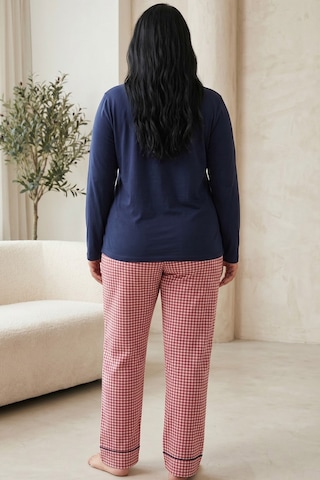 Siyah İnci Pamuklu Likralı Büyük Beden Battal Boy Örme Pijama Takım 26240892 Lacivert