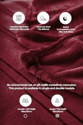 Tek Kişilik Battaniye 150x230 Cm Kırmızı Çok Renkli