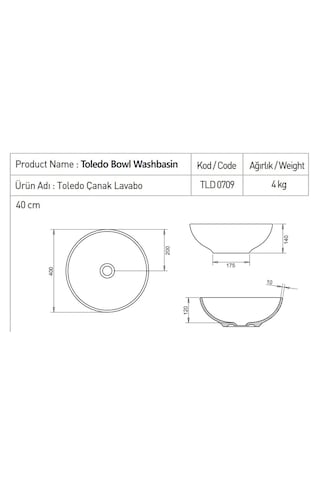 Turavit Toledo TLD0709 Çanak Lavabo 40 CM