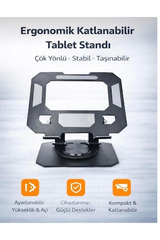 Ayarlanabilir Metal Tablet Telefon Standı 360 Dönebilen Kaymaz Taban Ergonomik Taşınabilir Stand