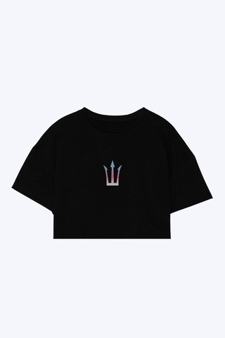 Pose I Down Active Oversize Crop Kadın T-shirt Siyah