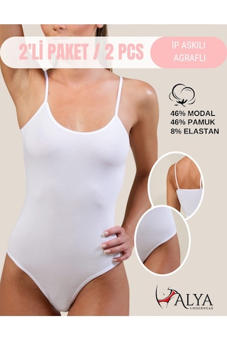Alya Underwear Kadın Ip Askılı Çıtçıtlı Body, Modal - Pamuk Karışımlı, Kancalı , 2'li Beyaz Paket Beyaz 2'li