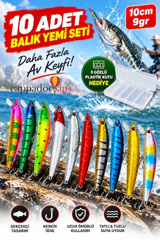 Cappadocians Minnow Suni Balık Yemi 10 Cm 9 Gr - Levrek Lüfer Palamut Turna Alabalık Spin At-çek Yapay Yem 10 Lu Kutu Hediyeli Çok Renkli