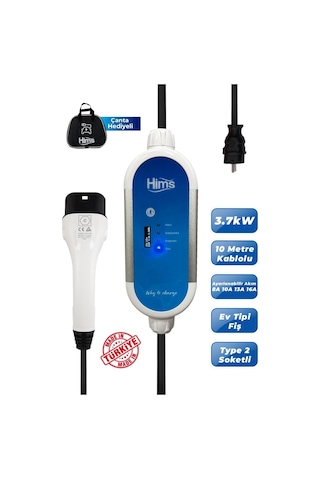 Hims Hctk-g-3-10 3.7kw 10m Kablolu Taşınabilir Elektrikli Araç Şarj Cihazı