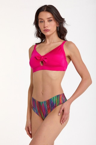 Argento Kadın Fiyong Detaylı Fuşya Çıkarılabilir İnce Kaplı Üçgen Bikini Takımı Fuşya Çizgili