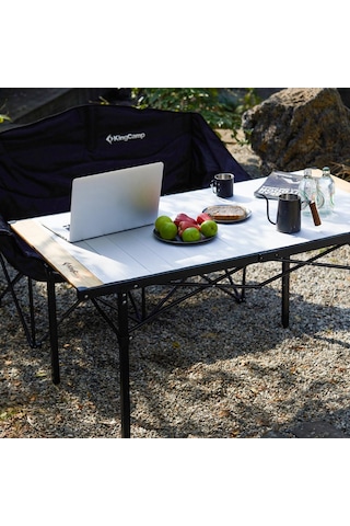 Kingcamp Granite Pro Xl 136x70 Katlanır Lux Kamp Masası Ahşap - Gri