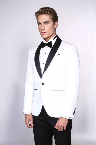 Beyaz Şal Yaka Simli Slim Fit Smokin Ceket - Wessi White
