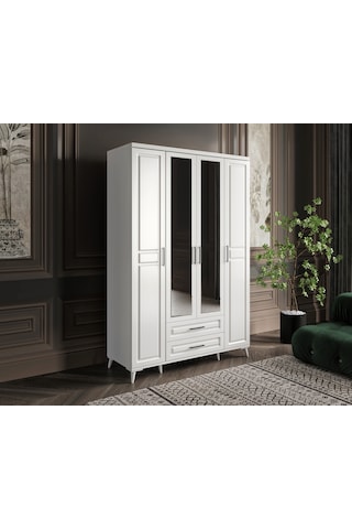 Gözde 4 Kapaklı Komple Mdf Aynalı Beyaz Gardırop