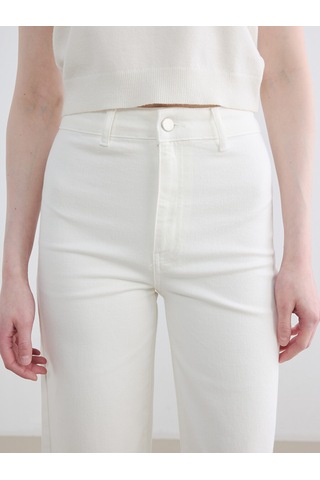 Lcw Modest Ekru Yüksek Bel Wideleg Kadın Jean Pantolon
