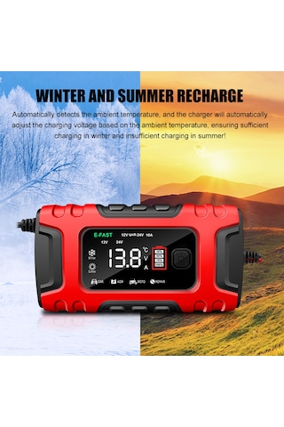 Ranyeek Otomatik 7 Aşamalı Akü Şarj Cihazı - Motosiklet, Araba Ve Akülerinizi Koruyarak Yenileyen Kırmızı İngiliz Tipi Tk-600