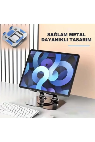 Lexroo Tablet Standı 360 Derece Dönebilen Tablet Stand Katlanabilir Metal Tablet Tutucu - Gri
