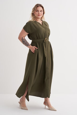 Beli Lastikli Cepli Kemer Detaylı Elbise-6230 Haki