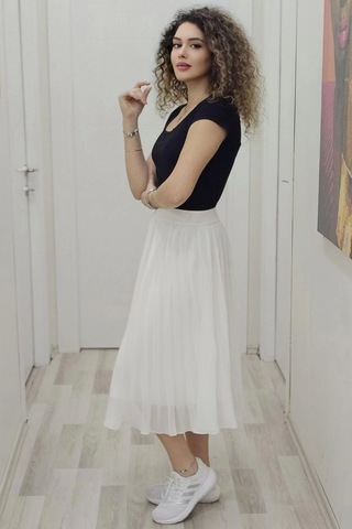 Beli Lastikli Pliseli Etek 6018-beyaz Beyaz