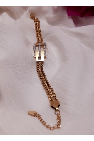 Giftworld Çelik Taşlı Bileklik / Gold Kalın Zincir Altın