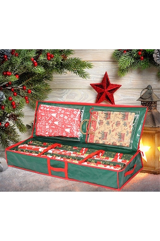 Mufunye Noel Paket Kağıdı Depolama Kutusu, Su Geçirmez Pe Malzeme, Ayarlanabilir Kemer Ve Transparan Cep, Yatak Altı Saklama, Noel Dekorasyonlarını Düzenle Yeşil