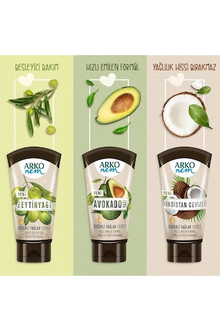 Arko Nem Değerli Yağlar Avokado Yağı El ve Yüz Kremi 3 x 60 ML