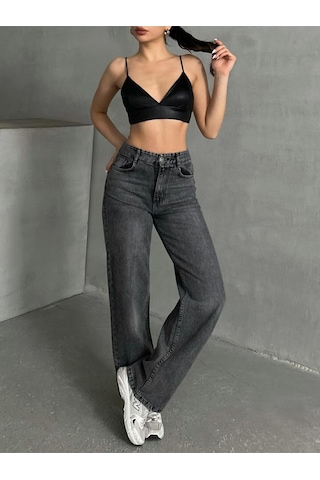 Kene Jeans Kadın Siyah Kar Yıkama Bolpaça Jeans Kot Pantolon Siyah