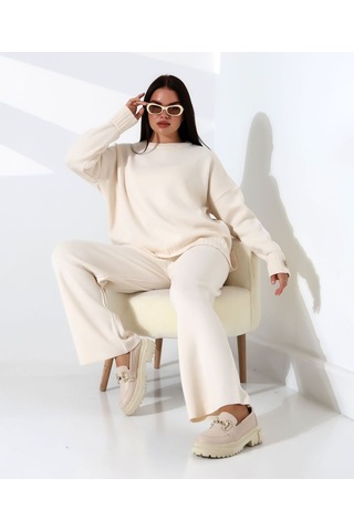 Rahat Kalıp Kol Detaylı Triko Takım Taş