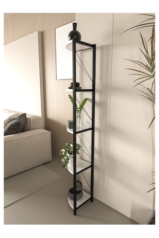 Alpa Ev Mobilya Üçgen Köşe Raf, 5 Raflı Metal Gövdeli Dekoratif Kitaplık, Çok Amaçlı Ünitesi Beyaz