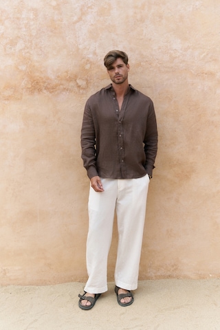 Fyfaha Bol Paça Erkek Ekru Keten Pantolon Ekru