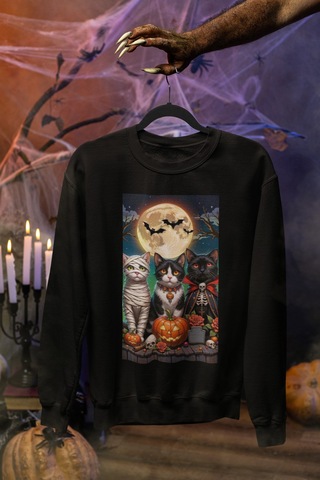 Magors Stil-x Halloween - Cadılar Bayramı Baskılı Unısex Sweatshırt, 3 İplik Şardonlu Siyah-5